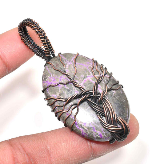 Gaia’s Embrace – Purple & Gray Copper Tree of Life Pendant