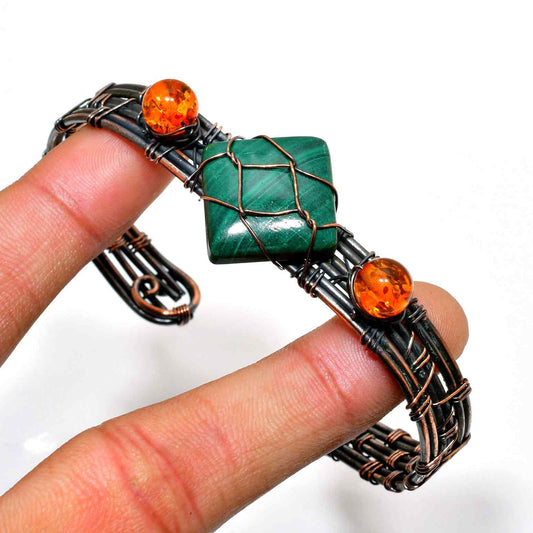 Ember’s Harmony – Malachite & Amber Copper Bracelet