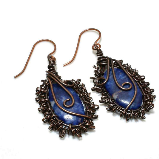 Celestial Echoes – Lapis Lazuli & Oxidized Copper Earrings