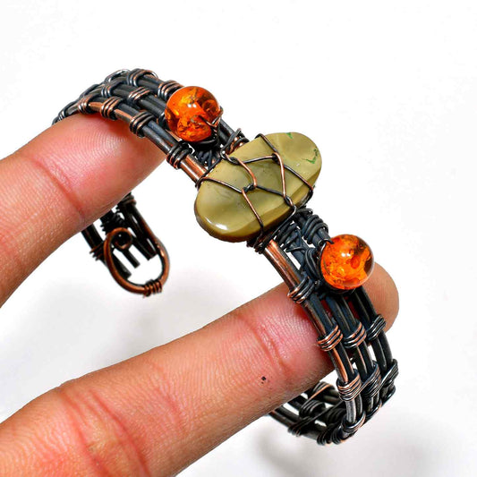 Earth’s Embrace – Jade & Amber Copper Bracelet