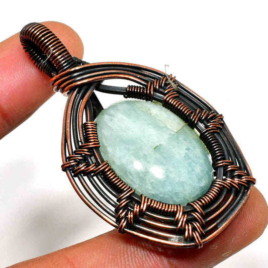 Tranquil Tide – Aquamarine & Copper Wire Pendant