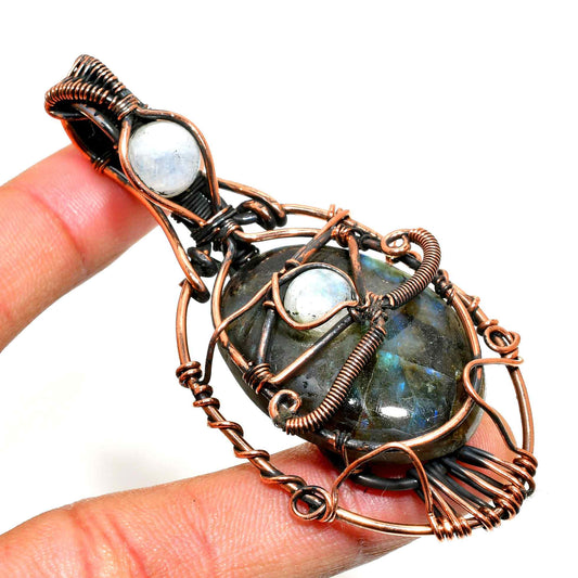 Mystic Labyrinth – Labradorite & Copper Pendant