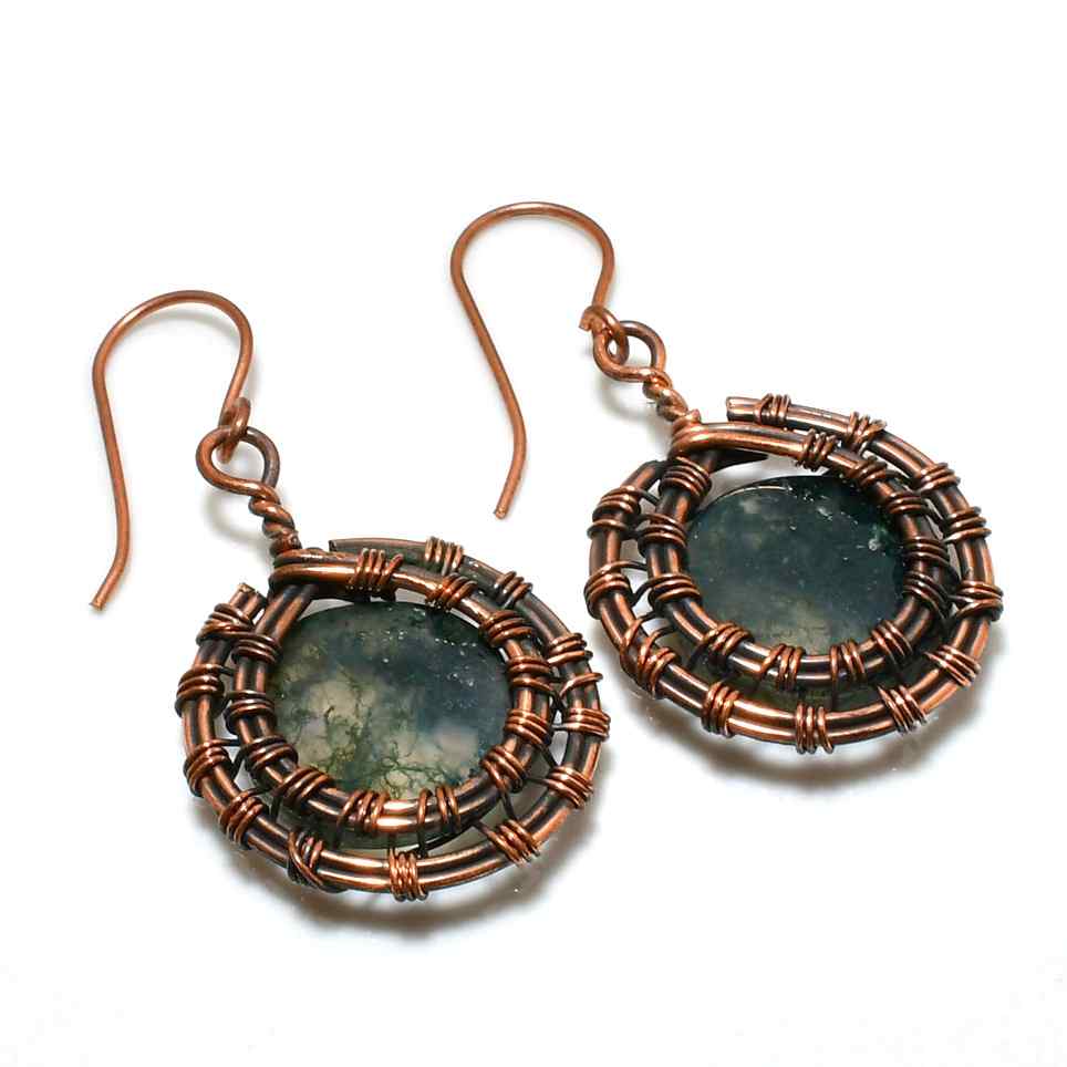 Forest Whispers – Moss Agate Copper Earrings