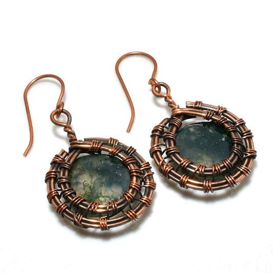 Forest Whispers – Moss Agate Copper Earrings