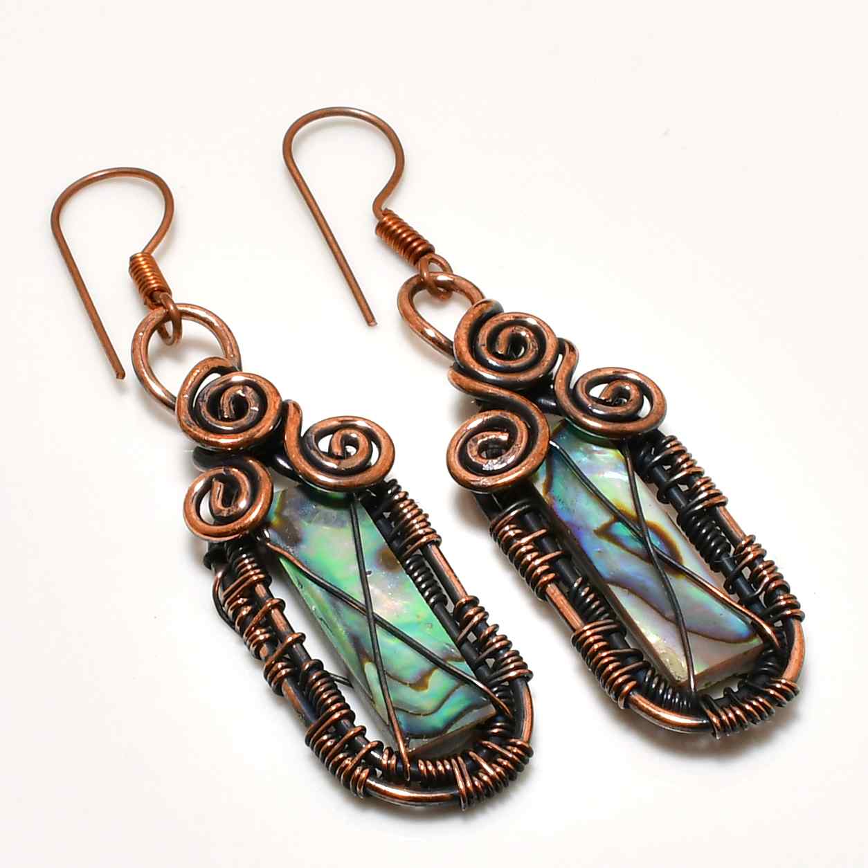 Ocean’s Whispers – Abalone Shell & Copper Wire Earrings