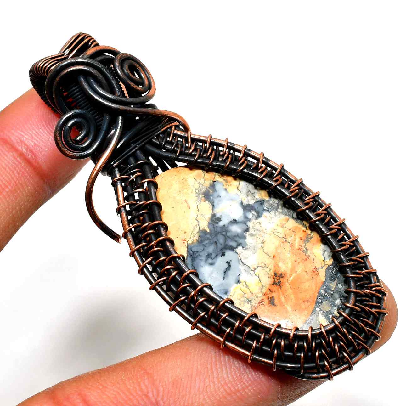 Terra’s Embrace – Blackened Copper Wrapped Natural Stone Pendant
