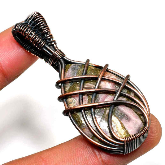 Gaia’s Embrace – Oxidized Copper Gemstone Pendant