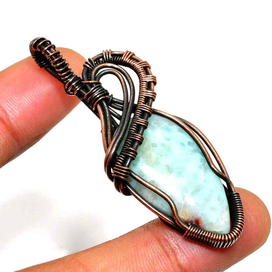 Ocean’s Whisper – Larimar & Copper Wire Pendant