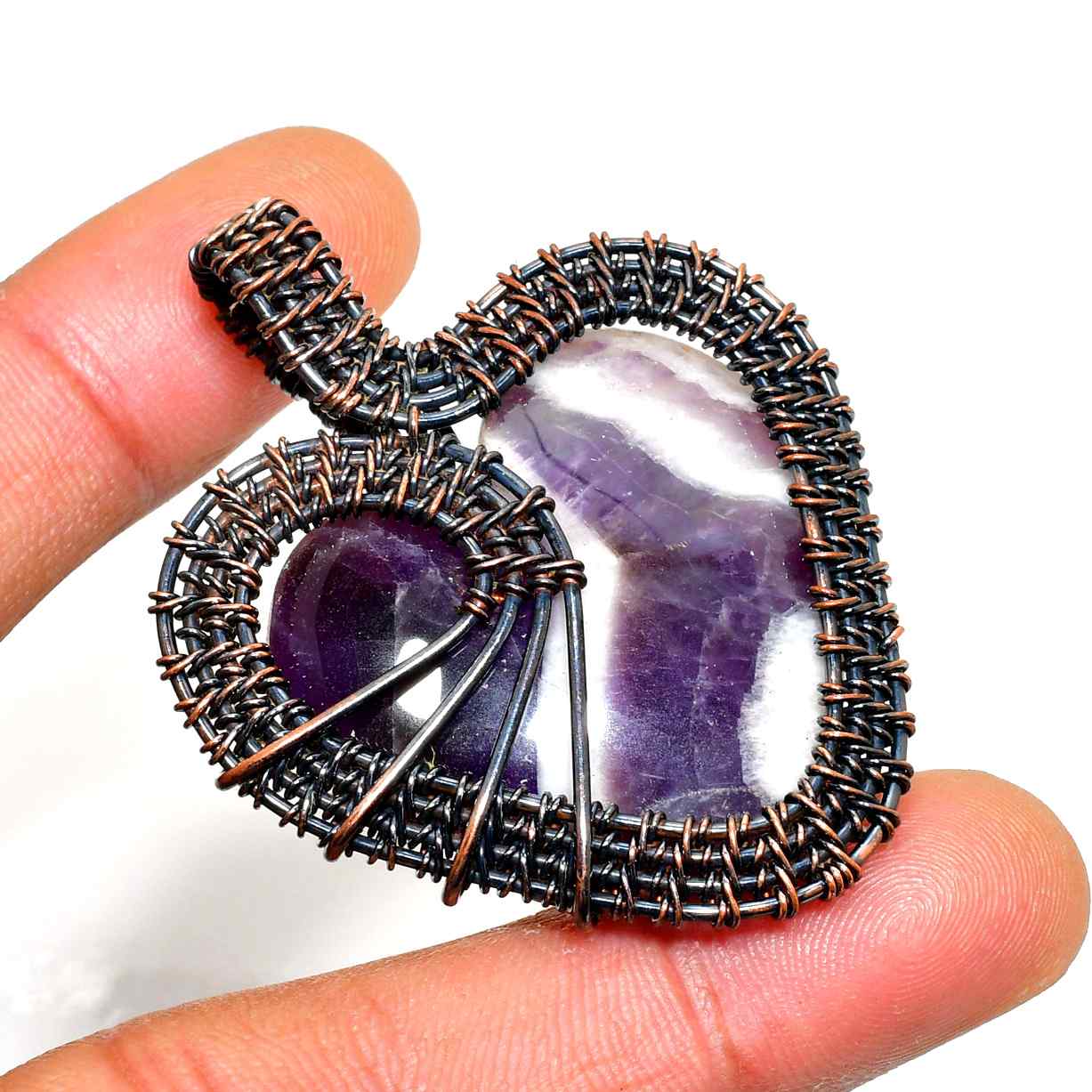 Ezra’s Veil – Amethyst & Oxidized Copper Pendant