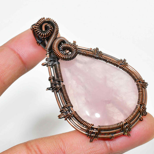 Serenity’s Tear – Rose Quartz Copper Pendant