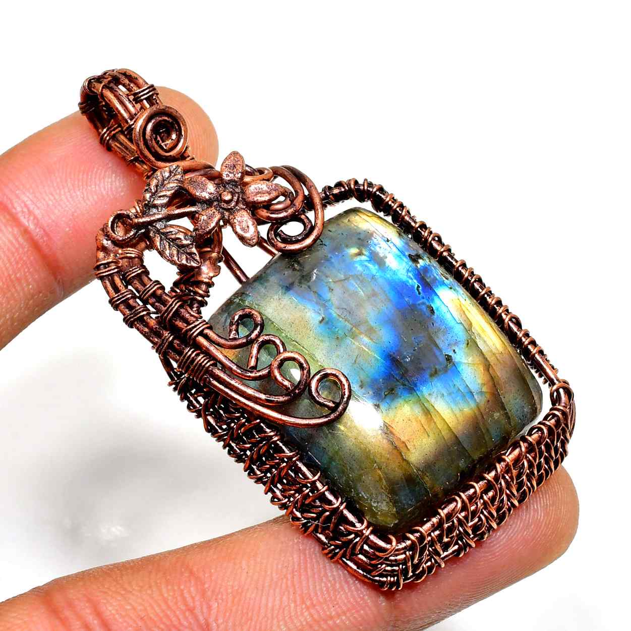 Aurora’s Veil – Labradorite Copper Pendant
