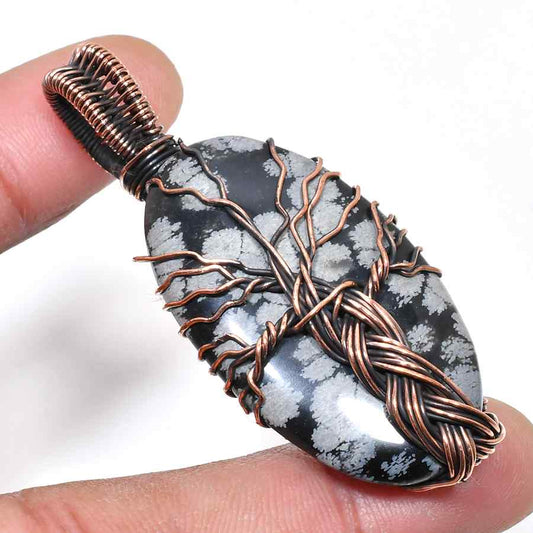 Obsidian Grove – Copper Tree Pendant