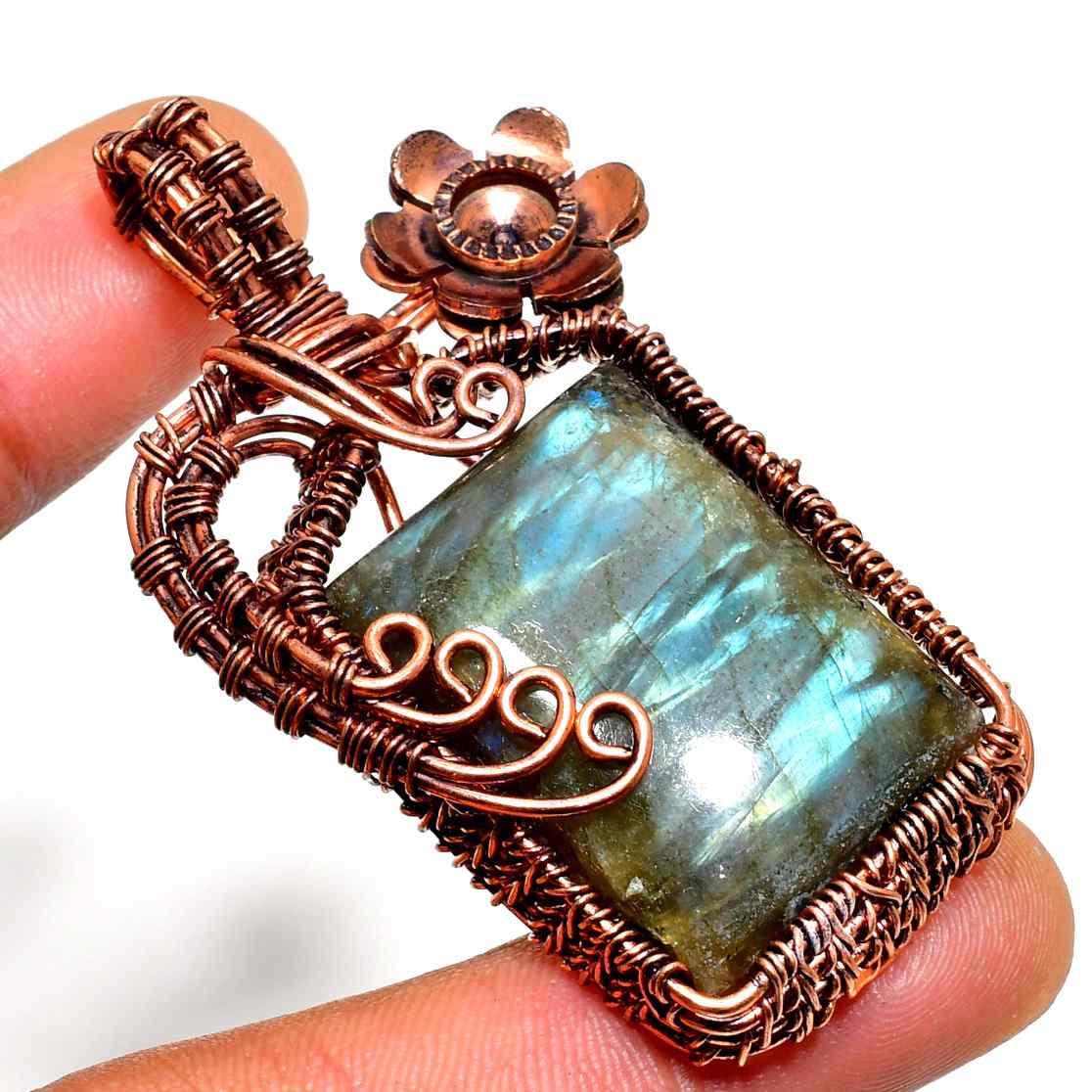 Aurora’s Veil – Labradorite Copper Pendant