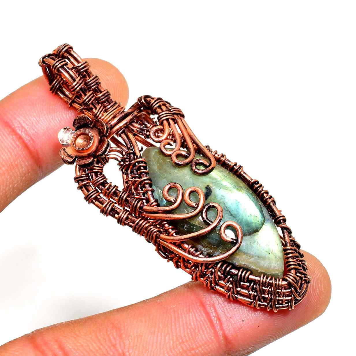 Selene’s Veil – Labradorite & Copper Pendant