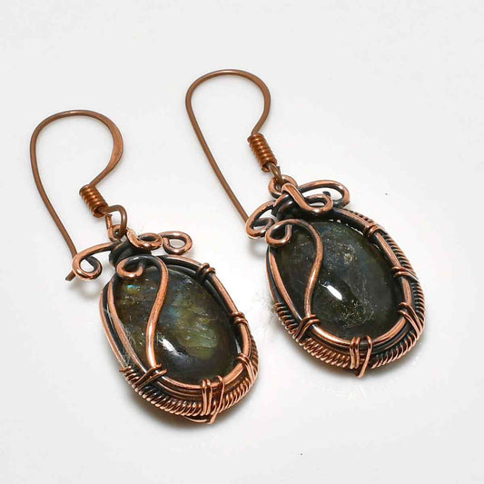 Aurora’s Veil – Labradorite Copper Earrings