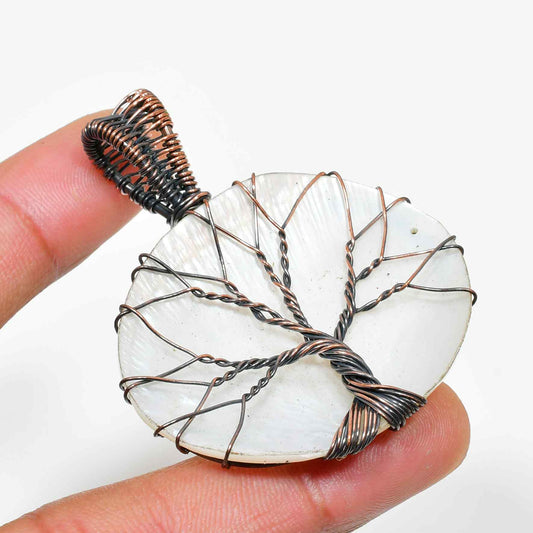 Gaia’s Embrace – White Shell Copper Tree Pendant