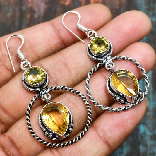 Solar Serenity – Citrine Sterling Silver Hoops