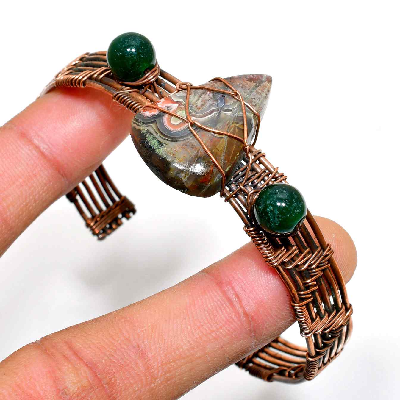Gaia’s Embrace – Moss Agate Copper Bracelet