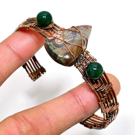 Gaia’s Embrace – Moss Agate Copper Bracelet