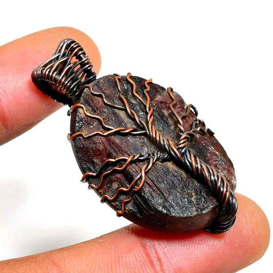 Earth’s Embrace – Copper-Wrapped Natural Stone Pendant