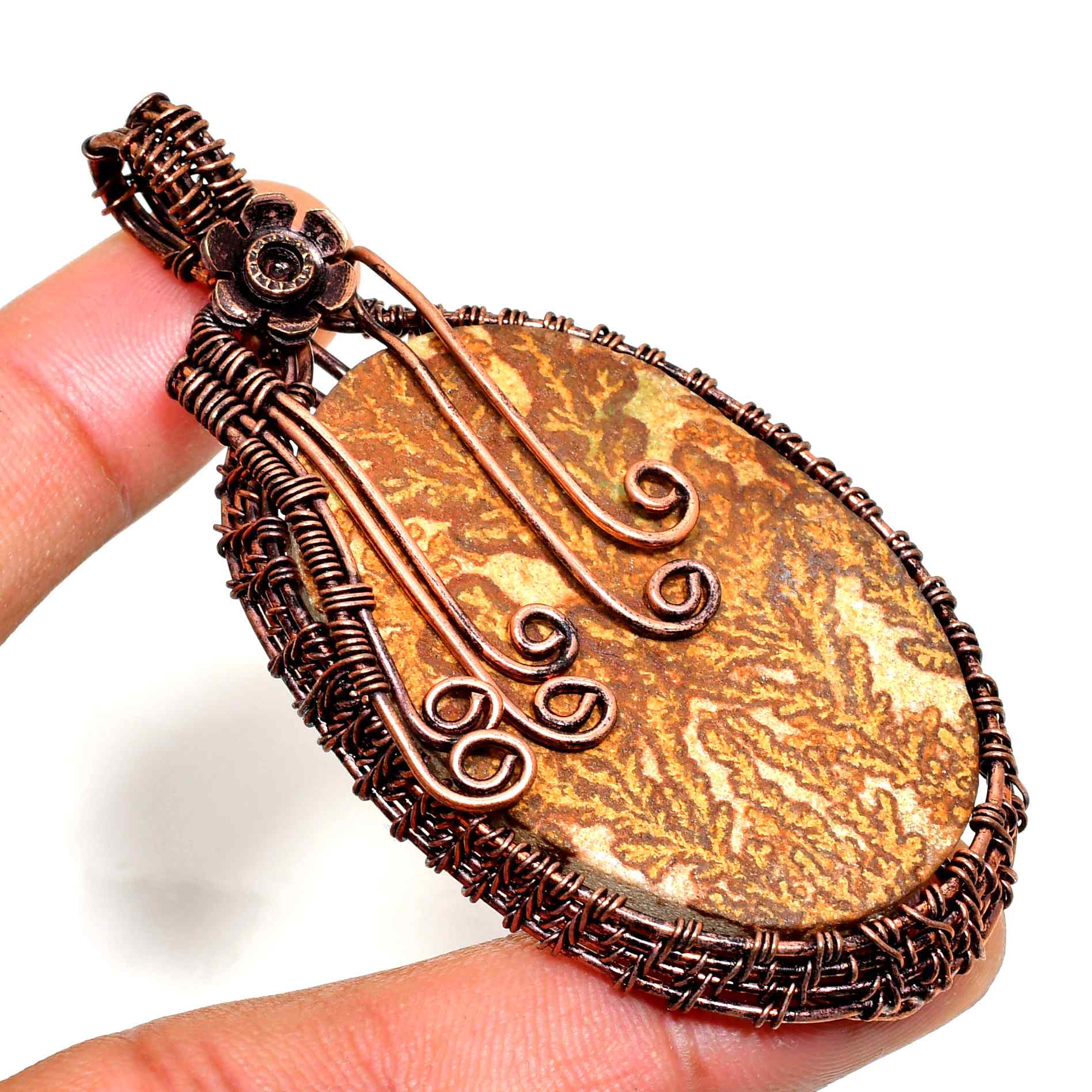 Earth’s Embrace – Copper-Wrapped Natural Stone Pendant