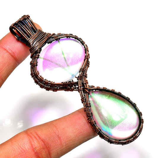 Aurora’s Veil – Iridescent Glass Copper Pendant
