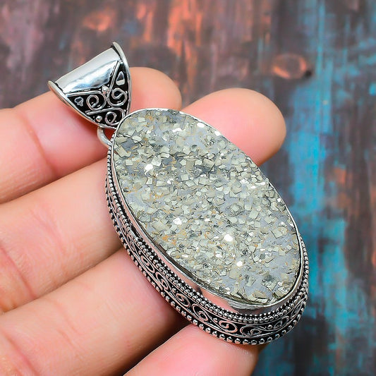 Harmony’s Shimmer – Sterling Silver Druzy Pendant