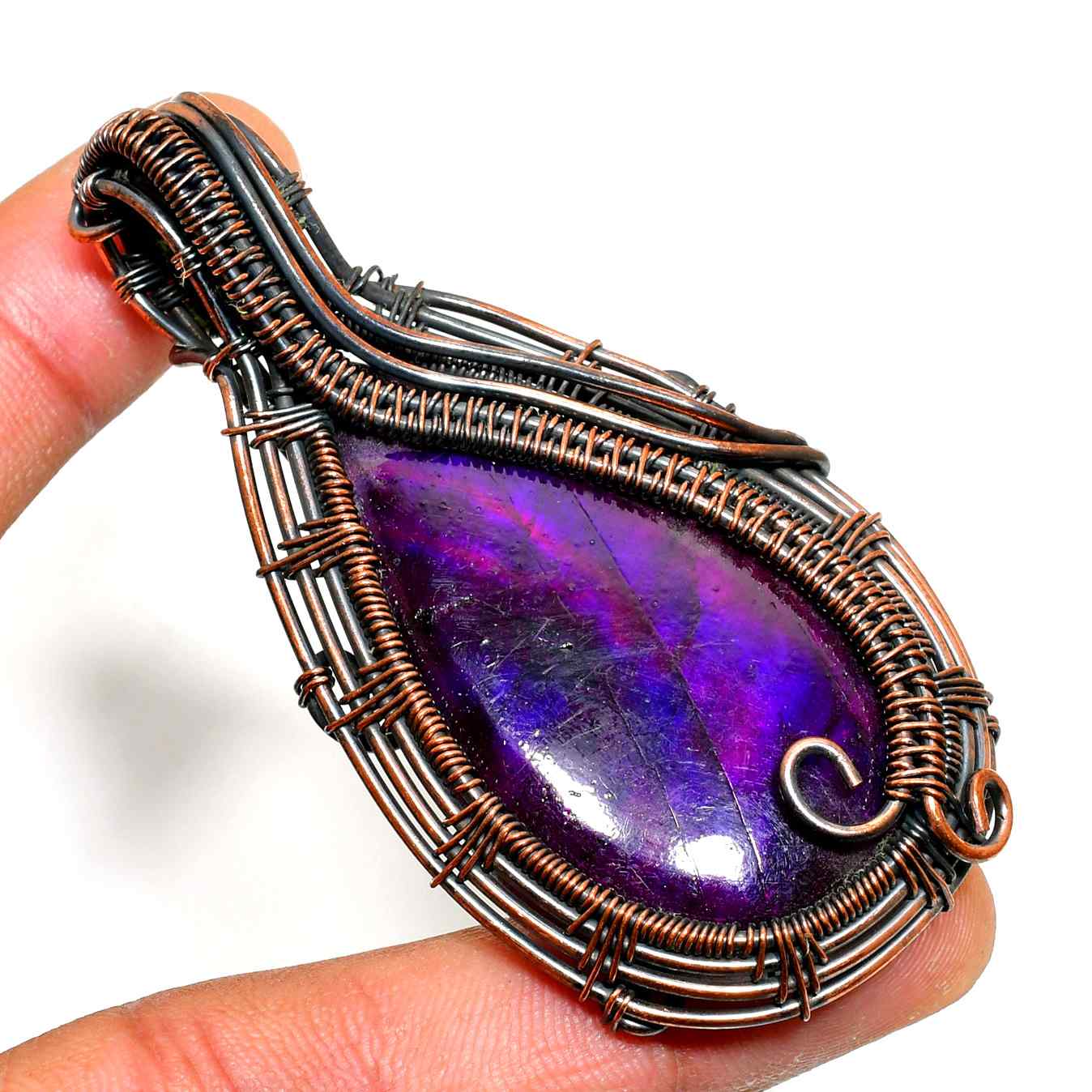 Ezra’s Veil – Amethyst & Oxidized Copper Pendant