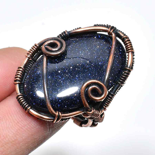 Cosmic Gleam – Blue Goldstone & Copper Pendant