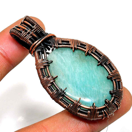 Aqua Serenity – Amazonite & Copper Pendant