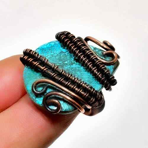Turquoise Embrace – Oxidized Copper Wire Ring