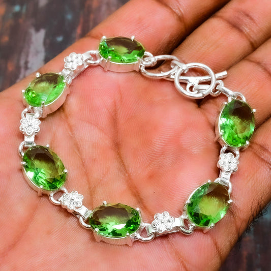 Peridot Blossom – Sterling Silver Petal Bracelet