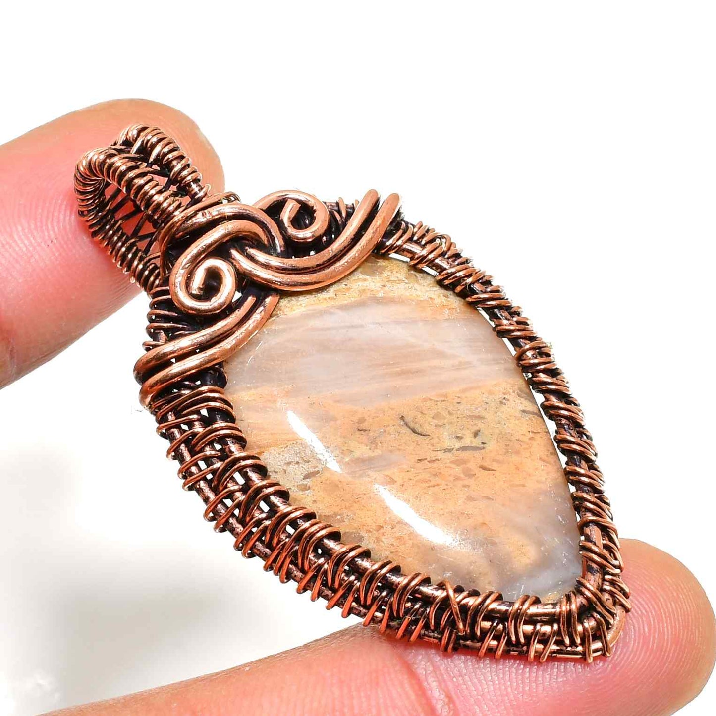 Serenity’s Embrace – Copper-Wrapped Gemstone Pendant