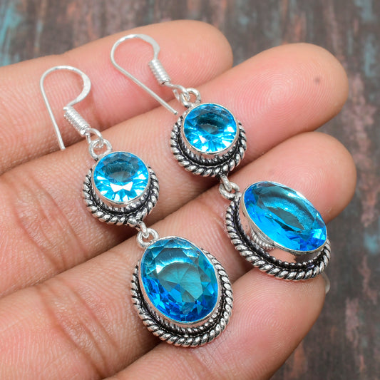Aqua Cascade – Sterling Silver Blue Topaz Earrings