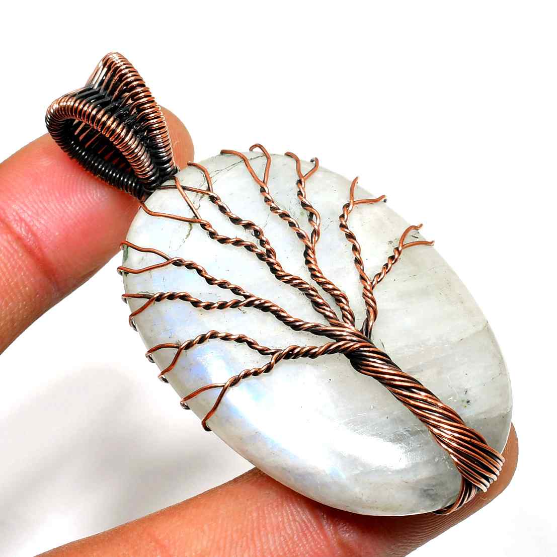 Moonlit Arbor – Copper Wire Moonstone Pendant