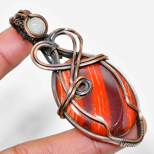 Crimson Harmony – Red Jasper Copper Pendant