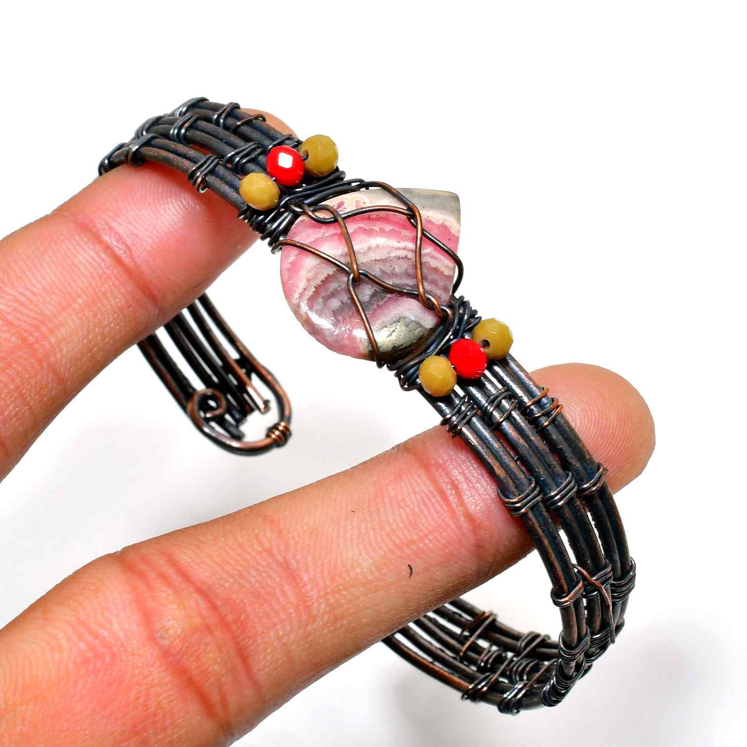 Ember’s Embrace – Oxidized Copper & Earth Stone Bracelet