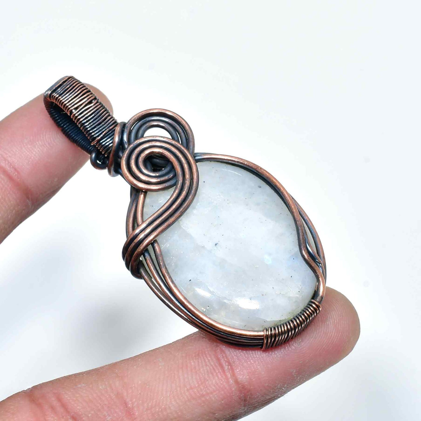 Luna’s Embrace – Oxidized Copper Moonstone Pendant