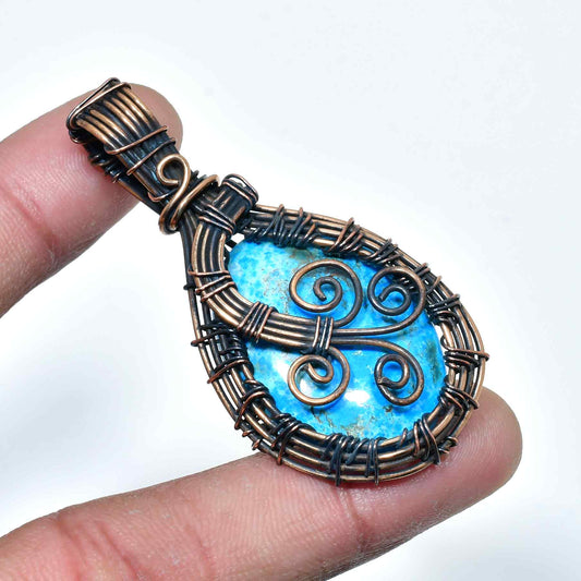 Serene Tide – Copper Wrapped Blue Stone Pendant