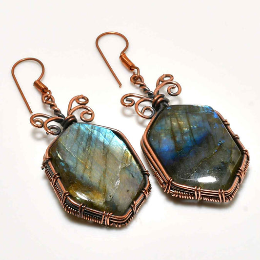 Aurora’s Embrace – Labradorite Copper Earrings