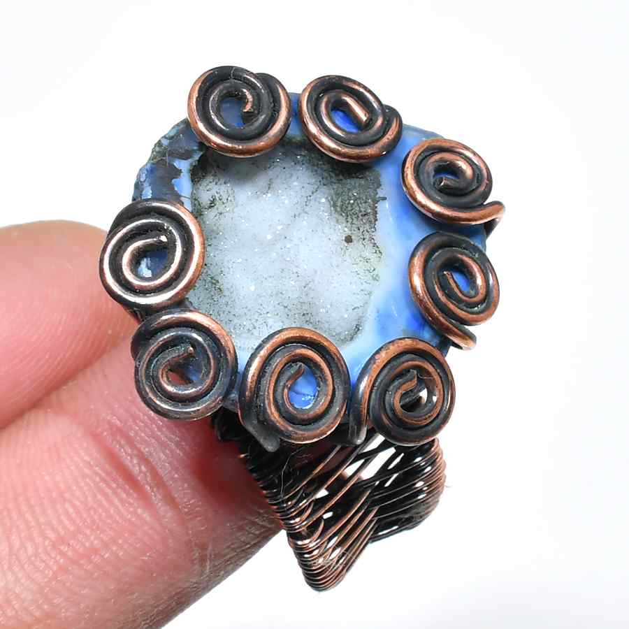Azure Embrace – Handcrafted Agate Copper Ring