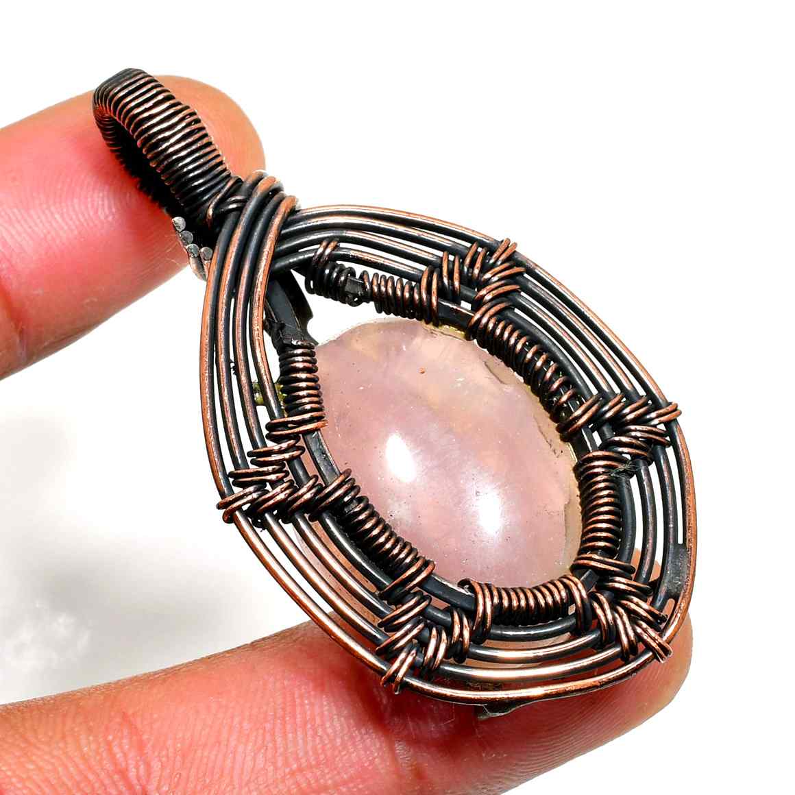Serenity’s Embrace – Rose Quartz & Oxidized Copper Pendant