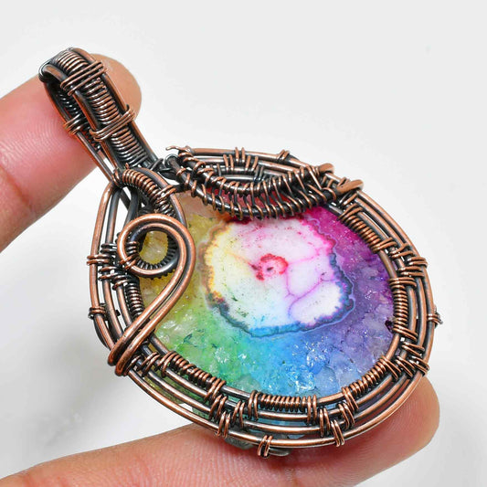 Gaia’s Glow – Copper-Wrapped Geode Pendant