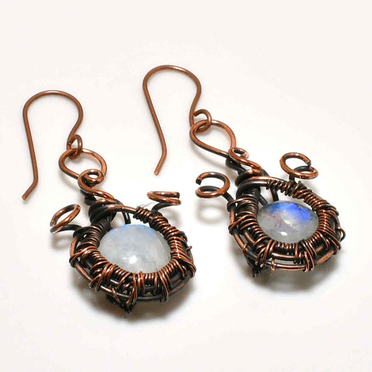 Selene’s Whisper – Copper-Wrapped Moonstone Earrings