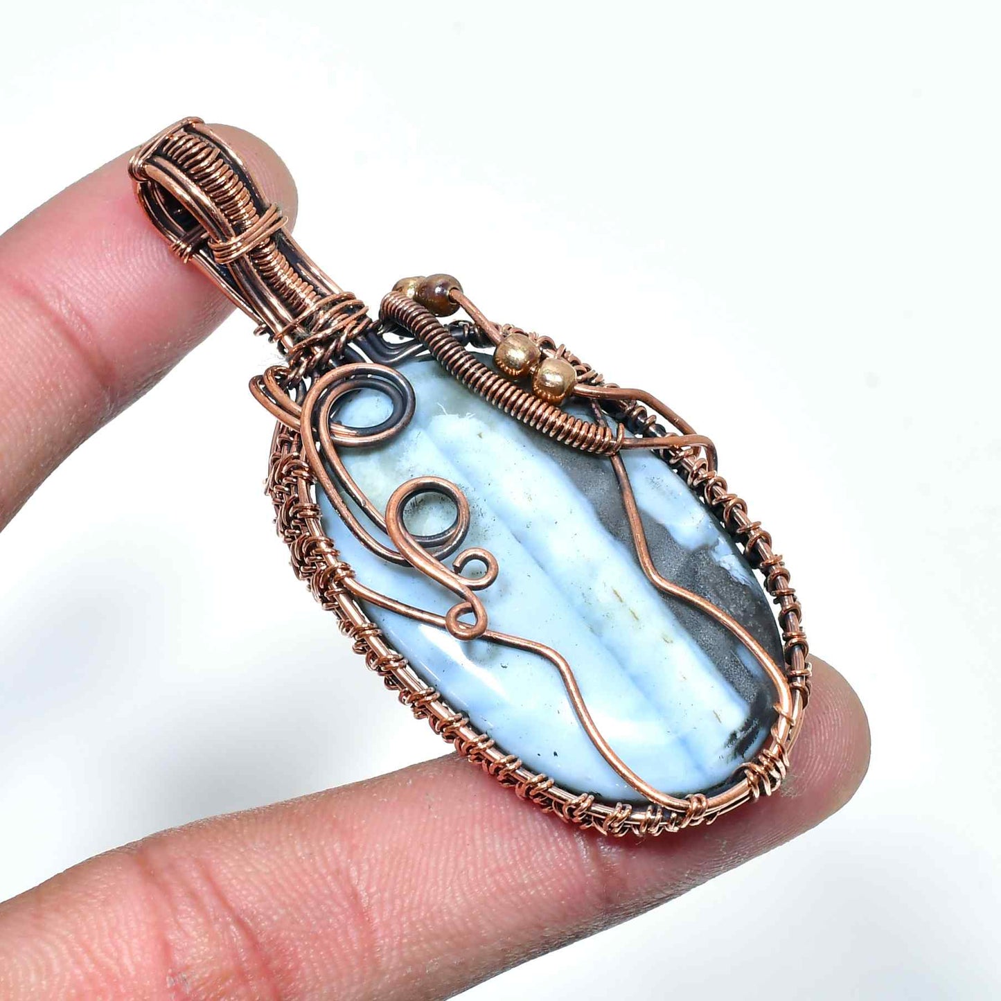Azure’s Whisper – Blue Lace Agate Copper Pendant