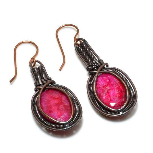 Aurora’s Embrace – Rhodochrosite & Copper Earrings