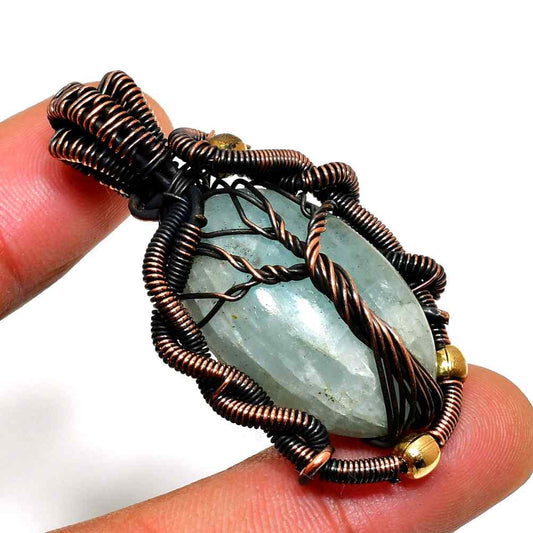 Tranquil Tide – Aquamarine Copper Tree Pendant