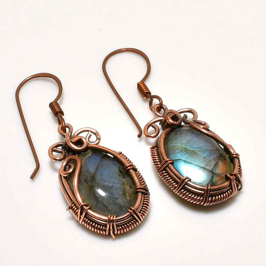 Celestial Whispers – Labradorite & Oxidized Copper Earrings