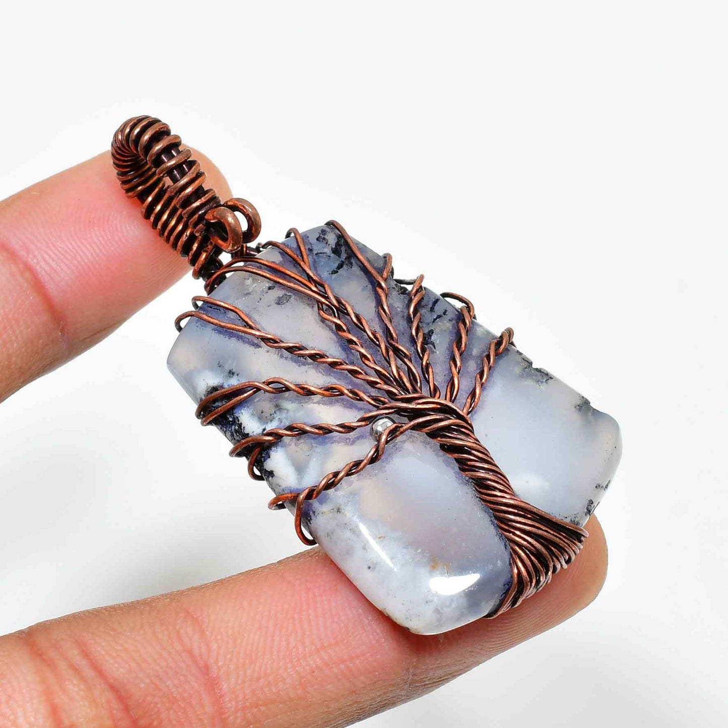 Grounded Serenity – Gray Agate & Copper Pendant