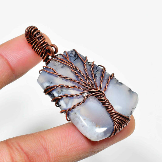 Grounded Serenity – Gray Agate & Copper Pendant
